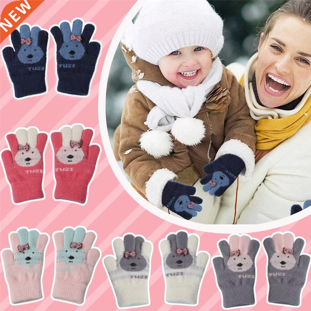 Toddler Kids Winter Gloves Kawaii Cartoon Rabbit Imitation C