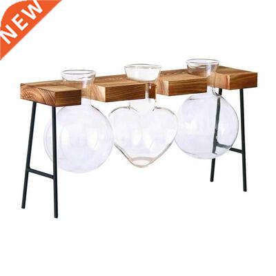 Plant Terrarium Vase,Clear Vase With Wooden Stand,Desktop Gl