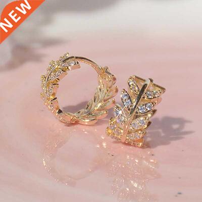 14k Real Gold plated Fashion Jewelry Round Crystal Leaves Ex