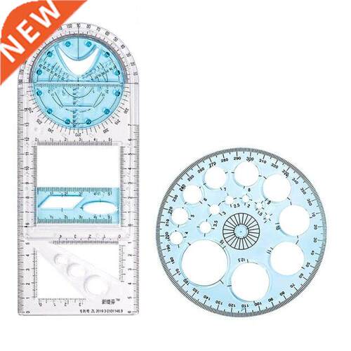 2 Pcs Multifunctional Geometric Ruler Plastic Circle Drawing