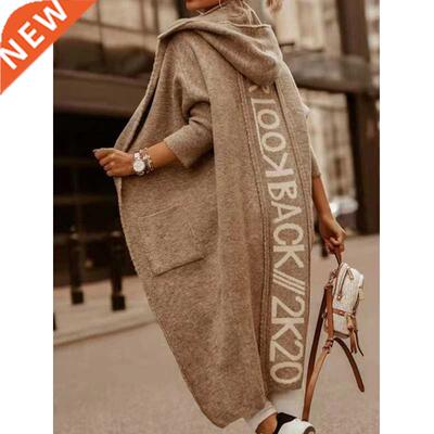 Lugentolo Knitted Cardigan Women Hooded Letters Loose Sweate