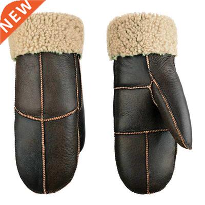 Winter Sheepskin Wool Men Gloves Women Thicken Warm Thermal