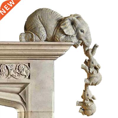 Three-piece Decoration Elephant Resin Hand-Painted Resin Fig