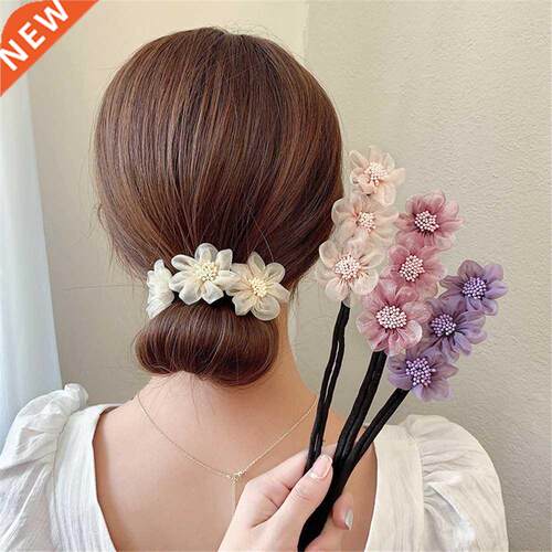 New Women Elegant Bud Chiffon Flowers Bun Maruko Hairstyles