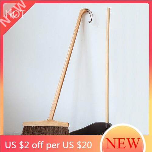 Kitchen Wooden Broom Brush Long Handle Floor Natural Plant