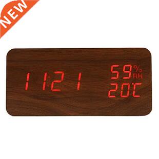 LED Wooden Alarm Clock Watch Table Voice Control Digital Woo