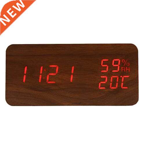 LED Wooden Alarm Clock Watch Table Voice Control Digital Woo