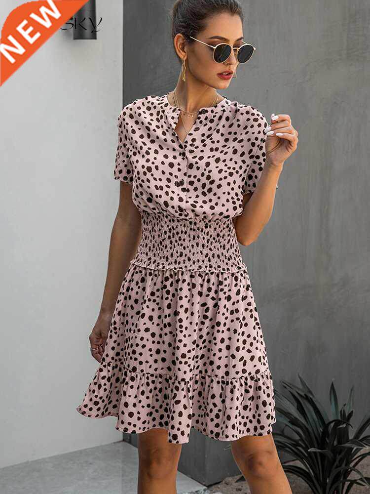 Dress Women Leopard Casual Black Summer Ruffle Mini Dresses图片