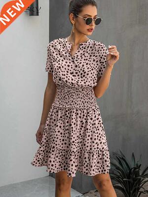 Dress Women Leopard Casual Black Summer Ruffle Mini Dresses