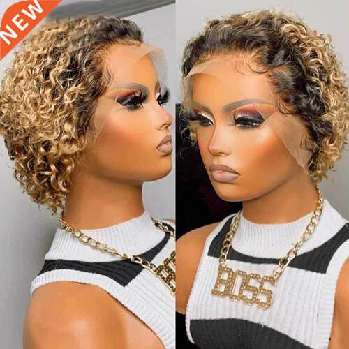 Pixie Cut Wig Short Bob Kinky Curly Human Hair Wigs Ombre Tr