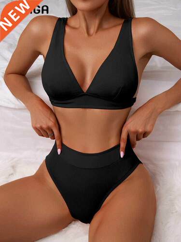 INGAGA Ribbed Bikini Women Swimsuit 2022 New High Waist Swim