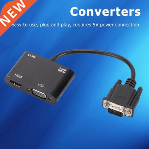 VGA to HDMI-Compatible+VGA Adapter with 3.5mm Audio HDTV Sup