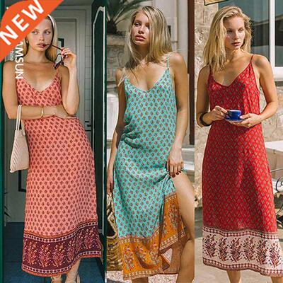 2022 吊带连衣裙 summer maxi dresses bohemia suspender dress