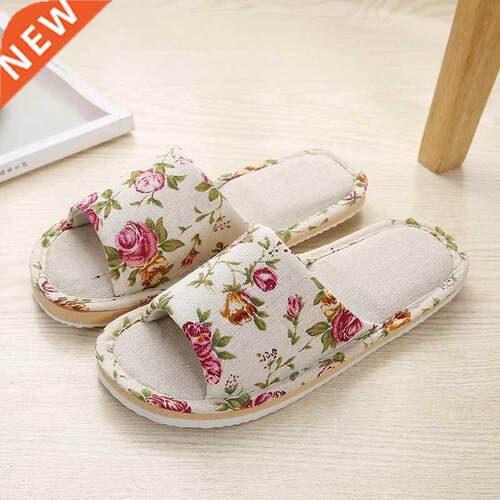 Autumn Winter Women's Home Slippers Couple Linen Floor Shoes