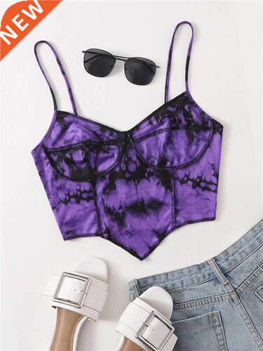 Purple Y2K Clothes Seam Tie Dye Cami Crop Top Women 2022 Hig