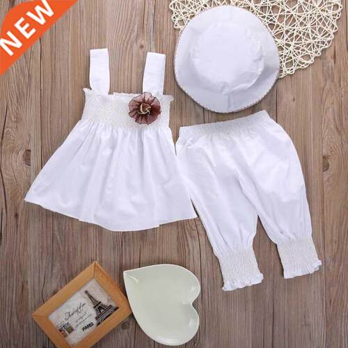 0-24m 3pcs Baby Girls Clothes Set Solid White Sling Dress Fo