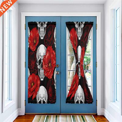 Red Flower Skull Japanese Door Curtain for Living Room