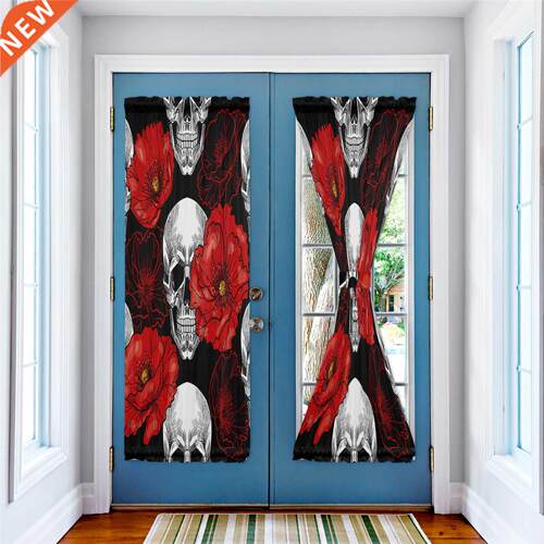 Red Flower Skull Japanese Door Curtain for Living Room