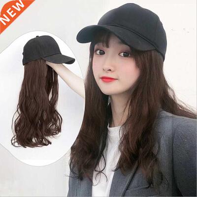 Long Synthetic Baseball Cap Wig Natural Black / Brown Straig