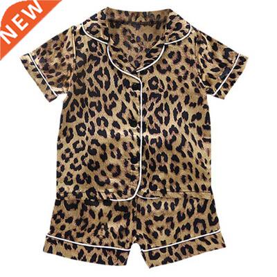 Kids Pajamas Set Leopard Silk Satin Kids Boys Girls Sleepwea