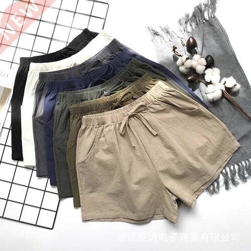 Cotton Linen Shorts Women Summer Workout Shorts Biker Shorts