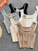Women Summer Fashion Neck Tops Tank Pearl 2022 SINGREINY