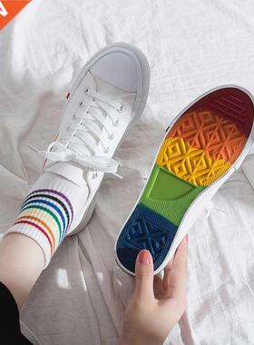 Women Shoes Rainbow Flats Spring Autumn 2022 Female Lace-up