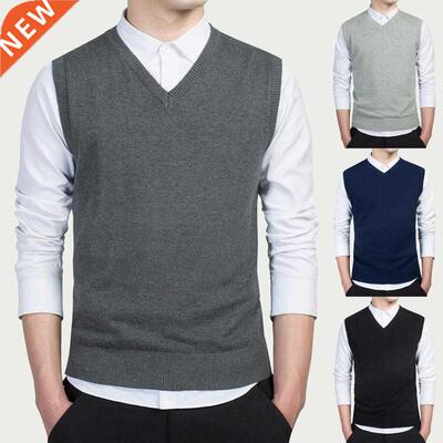 Men's Autumn and Winter All-match Cotton Knitted V-neck Swea