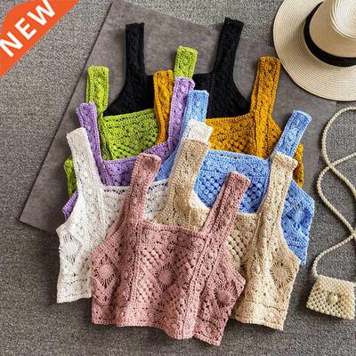 woman knitted crop spaghetti strap tank top women floral pr