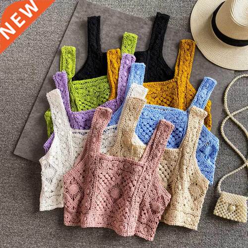 woman knitted crop spaghetti strap tank top women floral pr