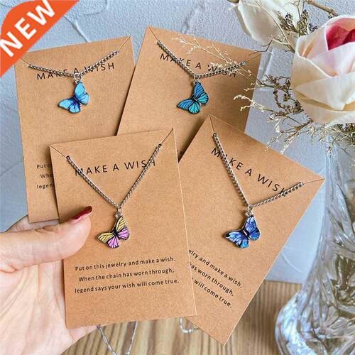 Korean Fashion Butterfly Pendant Necklace Chain For Women Go
