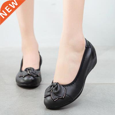 OAHUI 4-4 Elegant Ladies Wedges Heel Ballet Flats Shoes Wo