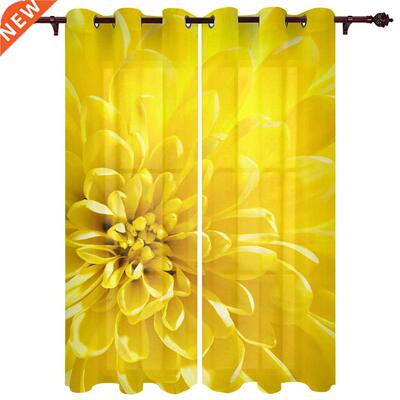 Chrysanthemum Yellow Window Curtains for Bedroom Christmas