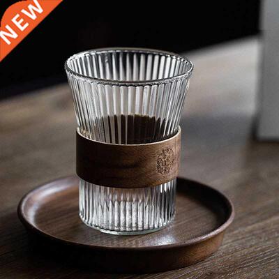 Japanese Style Glass Coffee Mug Walnut Cup Sleeve Glass Cup