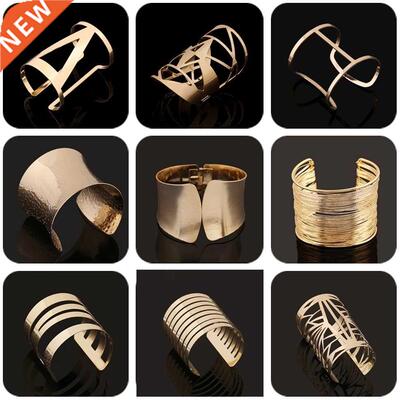 Gold Silver Color Hollow Wide Cuff Bracelets Bangles For Wom