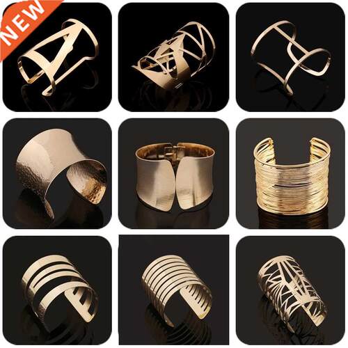 Gold Silver Color Hollow Wide Cuff Bracelets Bangles For Wom