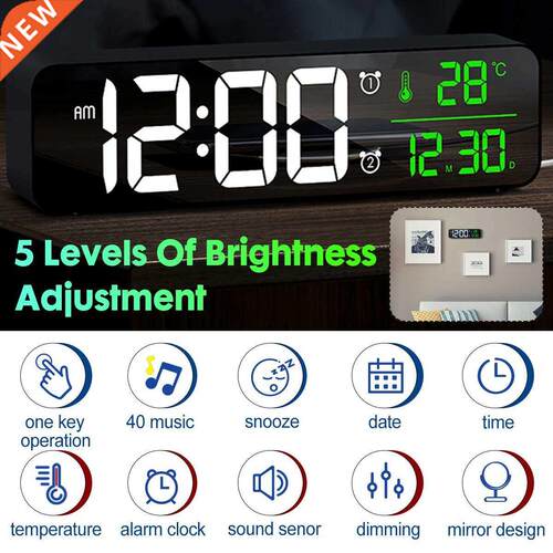LED Digital Alarm Clocks With Snooze Digital Time Music Dual