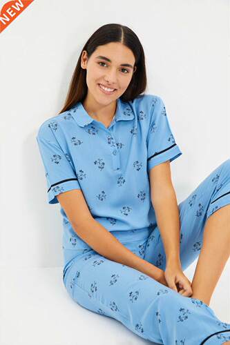 ndyol Floral Viscose Woven Pajamas set THMAW22PT0188
