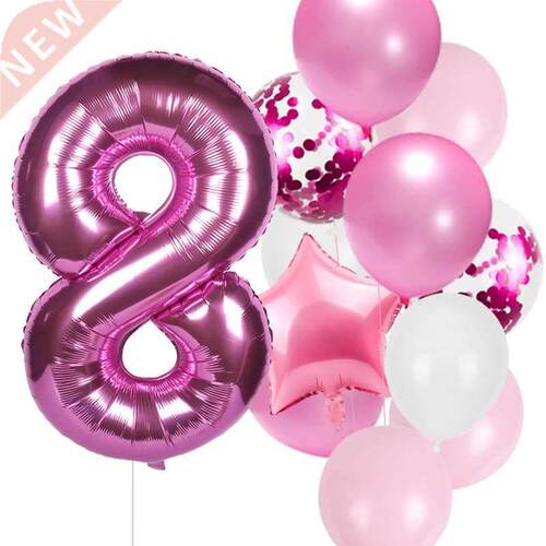new 12pcs 1st Birthday Party Pink Number Balloons Decoratio
