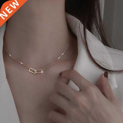 New Silver Geometric Necklace Shiny Rectangle Pendant Set wi