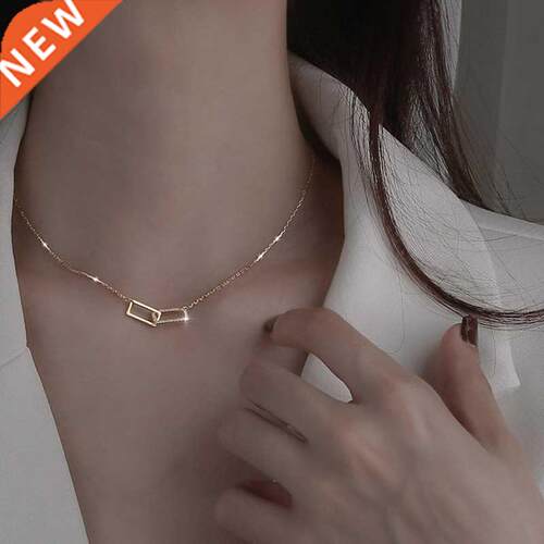 New Silver Geometric Necklace Shiny Rectangle Pendant Set wi