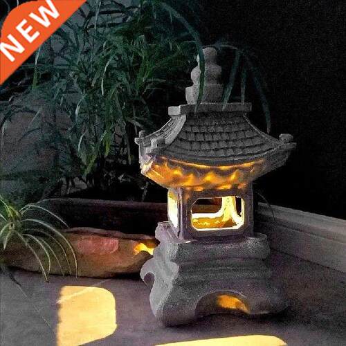 Japanese Style Courtyard Decoration Resin Solar Lamp Palace