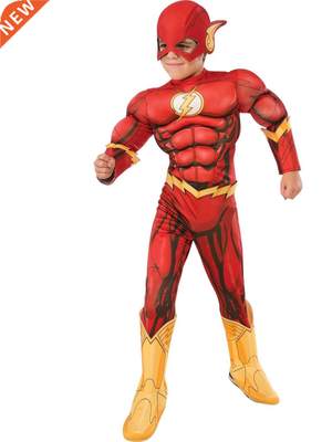 Boy's Deluxe Flash Costume Fancy Dress Kids Fantasy Comics M