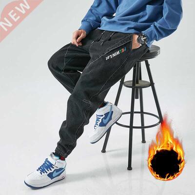 2020 New Winter Thick Fleece Warm Cargo Jeans Men Black Deni