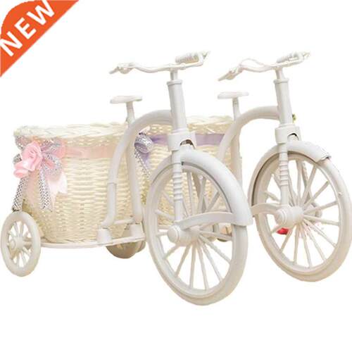 2 Pcs Table Decor Rattan Tricycle Bike Flower Basket Vase