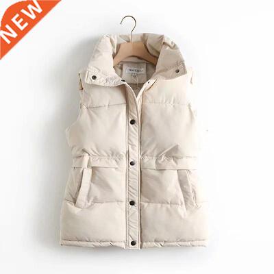 2022 Autumn Winter Women Solid Loose Vest Drawstring Stand C