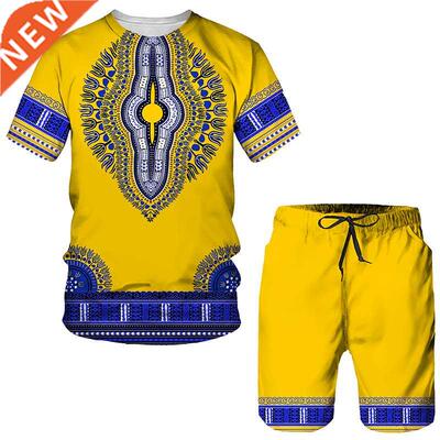 Summer 3D African Print Casual Men Shorts Suits Couple Outfi