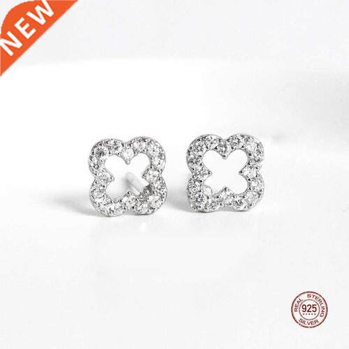 LKO Hot Sale Real S925 Sterling Silver Hollow Clover Ear Stu