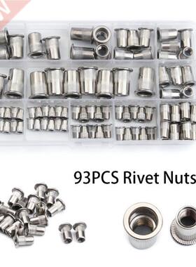 93Pcs Flat Metric Threaded Rivet Nuts Set Insert Riveting Mu