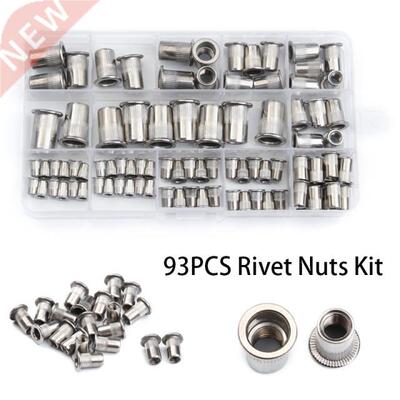 93Pcs Flat Metric Threaded Rivet Nuts Set Insert Riveting Mu